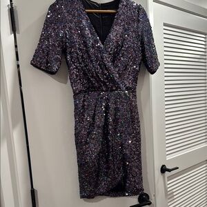 French Connection-Elegant Sequin Dress in Purple, Black and Mild Silver